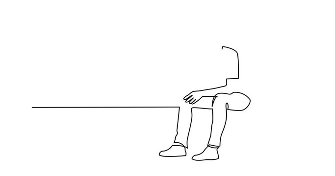 Animation of continuous line drawing of sitting young man thinking