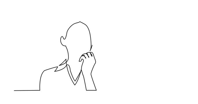 Animation of continuous line drawing of woman thinking about problems