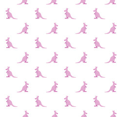 Vector seamless pattern of pink kangaroo on white background. Cute cartoon illustration repeat background texture for textile, paper. 