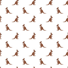 Vector seamless pattern of cute kangaroo on white background. Cartoon illustration repeat background texture for textile, paper. 