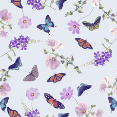 seamless pattern of butterflies and flowers