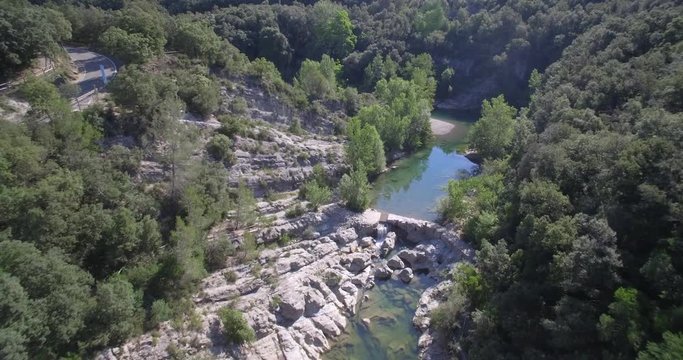 Aerial, Pont Medieval De Lllierca, Pyrenees, Spain - native Version
