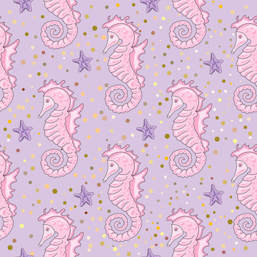 Sea Seamless Pattern colorful vector SEA HORSE Paper for Birthday and Wedding Party, Wall Decorations, Scrapbooking, Baby Book, Photo Albums and Card Print