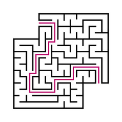 Black square maze for children. Simple flat vector illustration isolated on white background. With the answer. With a place for your images.