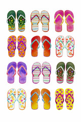 Summer flip-flops set of colorful isolated