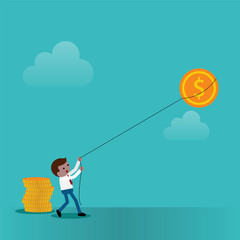 Businessman pull coin