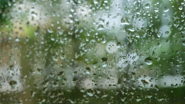 dolly shot, rain drops on glass window