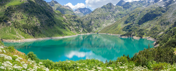 Landscape of the Lake Barbellino an alpine artificial lake. Italian Alps. Italy