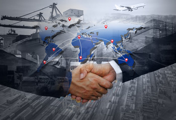 Business people shaking hands, success business of Logistics Industrial Container Cargo freight...