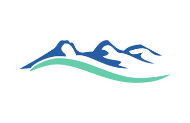 Blue Mountain and River Wave Nature Logo