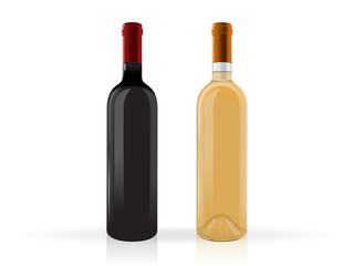 transparent bottles of wine on a white background