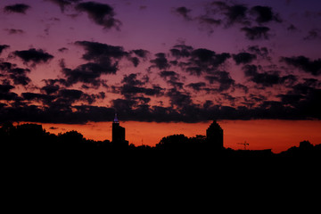 Twilight view of the Raleigh skyline as seen from Dorothea Dix Park