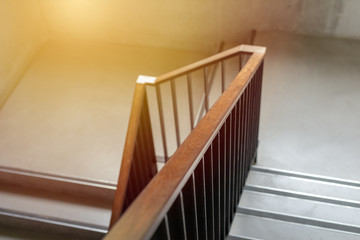 Modern wood handrail in the building - design / interior