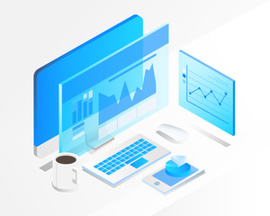  isometric accountant workspace, 3d vector