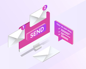 Business email marketing and digital communication isometric concept. vector