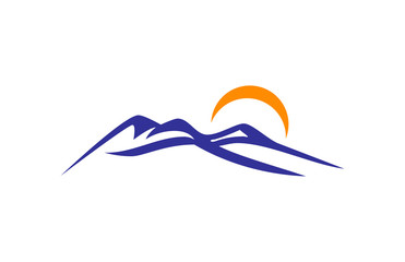 Naklejka premium Blue mountain and Sun Logo