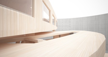 Obraz premium Abstract concrete and wood parametric interior with window. 3D illustration and rendering.