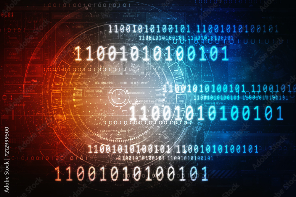 Poster 2d illustration abstract digital binary data on computer screen