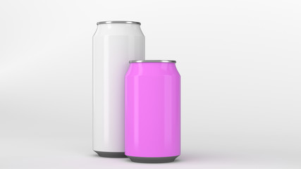 Big white and small purple soda cans mockup