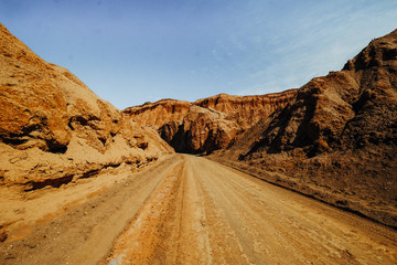 Chile. San Pedro de Atacama. Death Valley. View of the sandy hills of the desert and road