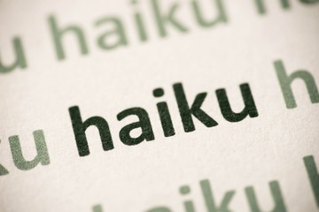 word haiku  printed on paper macro