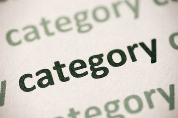 word category printed on paper macro