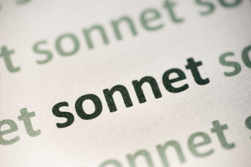 word sonnet  printed on paper macro - obrazy, fototapety, plakaty