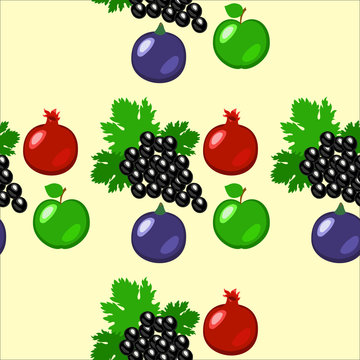 Fruits - apples, grapes, pomegranate, figs. Seamless pattern.