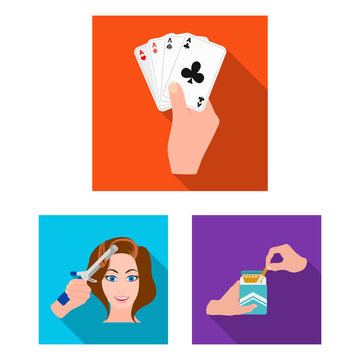 Manipulation by hands flat icons in set collection for design. Hand movement vector symbol stock web illustration.