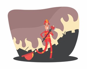 funny fireman firefighter fireguard extinguisher fire company heat flame red cartoon character