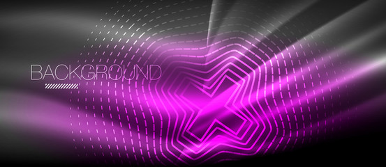 Neon glowing wave, magic energy and light motion background. Wallpaper template, hi-tech future concept