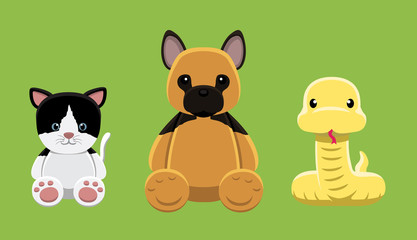Naklejka premium Dog Cat Python Pet Doll Cartoon Vector Illustration 6