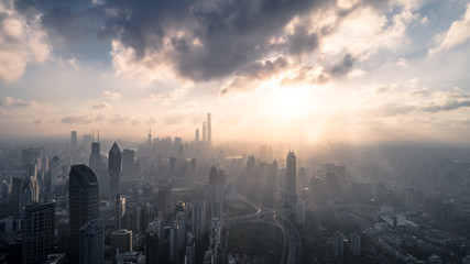 Fototapeta na wymiar Aerial View of Shanghai city in the morning