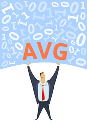 GDPR, General Data Protection Regulation. Strong man holding bulk of digital data above his head on white background. Flat vector illustration. Vertical.