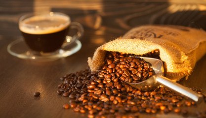 Coffee cup and coffee beans
