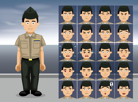 Marine Khaki Service Uniform Cartoon Emotion faces Vector Illustration