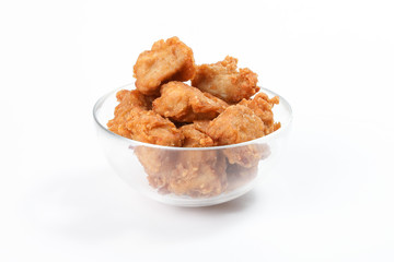 Deep Fried Chicken Wings Drumstick Nuggets Popcorns on white background