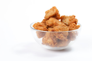 Deep Fried Chicken Wings Drumstick Nuggets Popcorns on white background