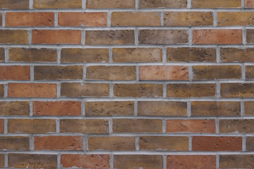 Brick wall background with earth tone color bricks in traditional pattern