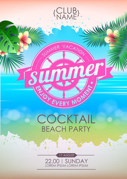 Summer poster cocktail beach party. Lettering poster summer vacation, enjoy enery moment