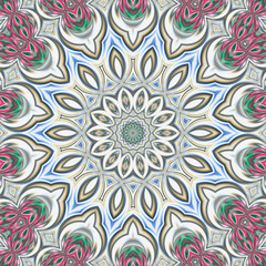 Colorful digital art, Oriental pattern, geometric texture, Mystical motif,  Abstract background, Fantastic design. 