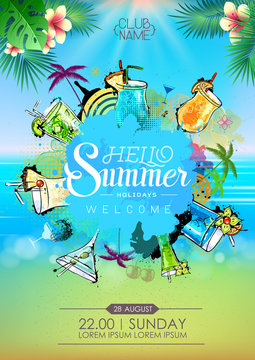 Summer Cocktail party poster design. Cocktail menu