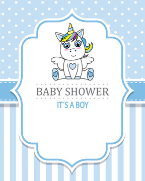 baby shower boy. Cute Unicorn. space for text