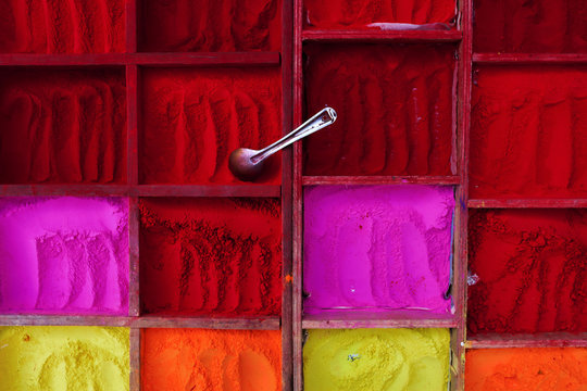 Colors box, color powder, Kathmandu, Nepal, Asia