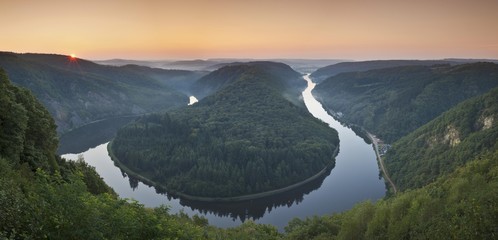 Saarschleife river Saar bend from Cloef lookout, Orscholz in Mettlach, Saarland, Germany, Europe