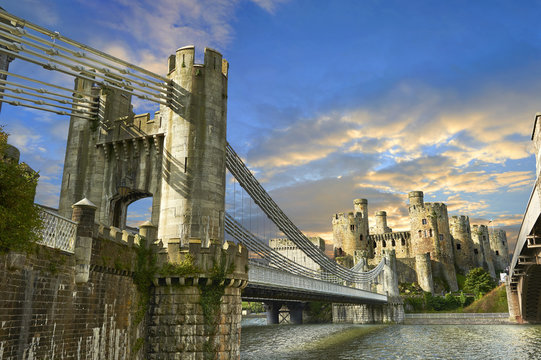 The medieval Conwy Castle or Conway Castle, built 1283 for Edward I., UNESCO World Heritage Site, Conwy, Wales, Great Britain