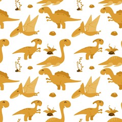 Cute seamless pattern with cartoon dinosaurs