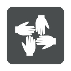 Icono plano cuatro manos en cuadrado gris