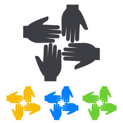 Icono plano cuatro manos en varios colores