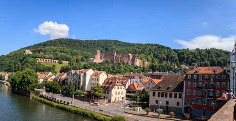 Fototapeta na wymiar Panorama Blick von der Alten Brücke auf das Heidelberger Schloss, Heidelberg, Baden Württemberg, Deutschland
